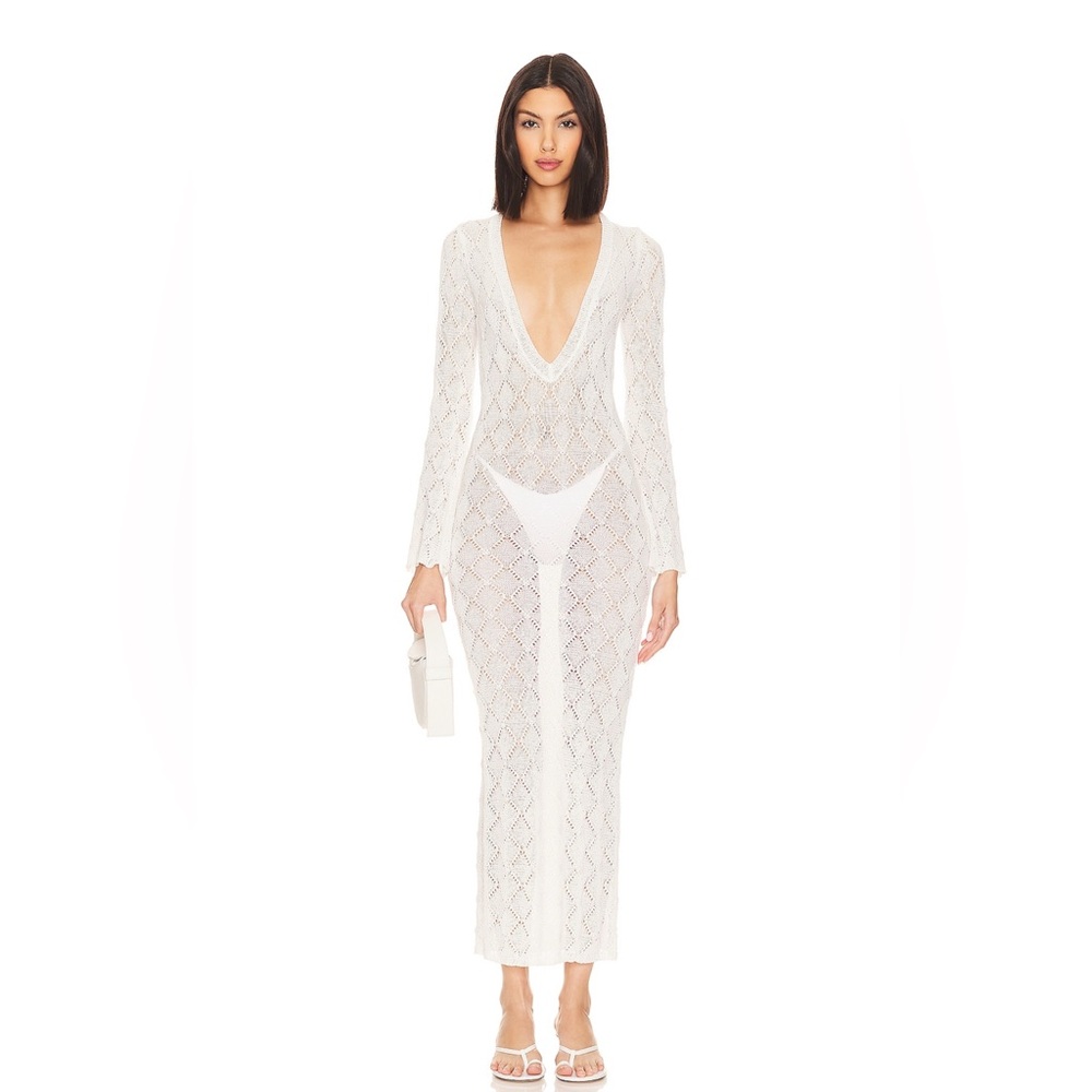 Deep V Open Back Crochet sheer dress